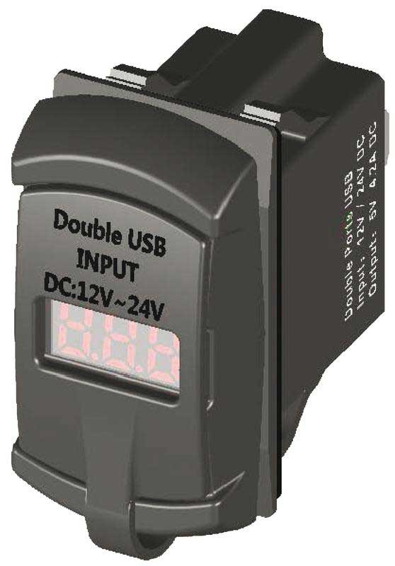 USB-A + USB-A poort + voltmeter 5-30V